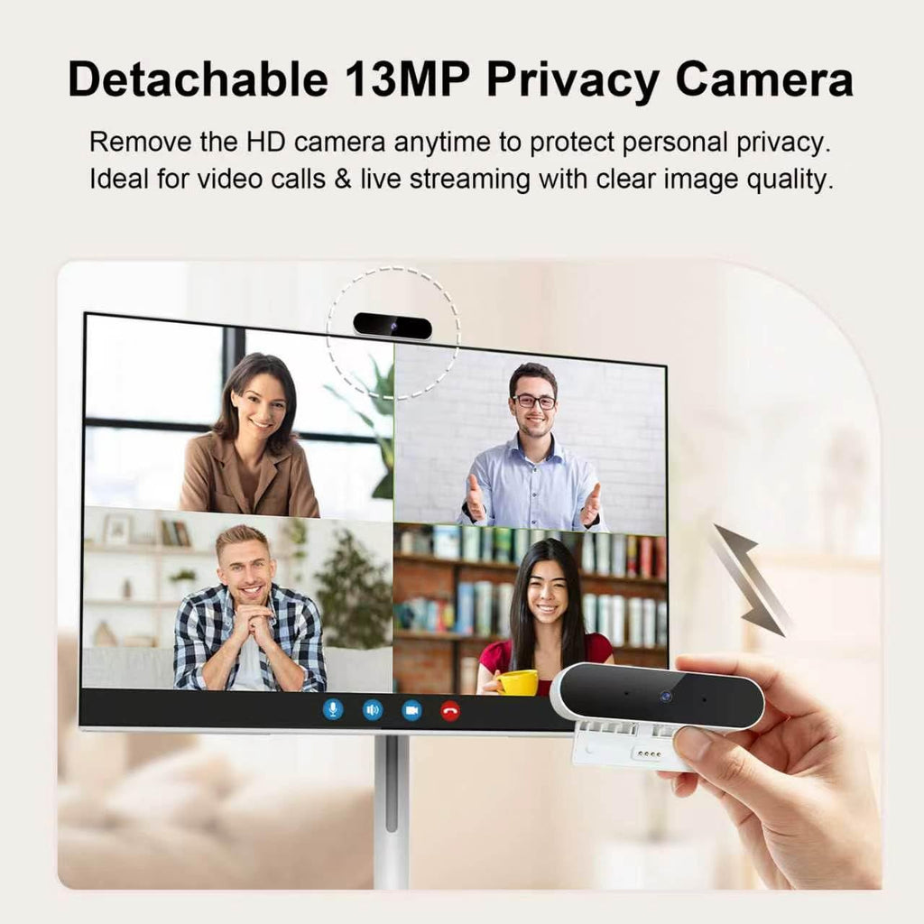 32 Inch Smart Portable TV on Wheels, Rolling TV, Detachable 13MP Camera