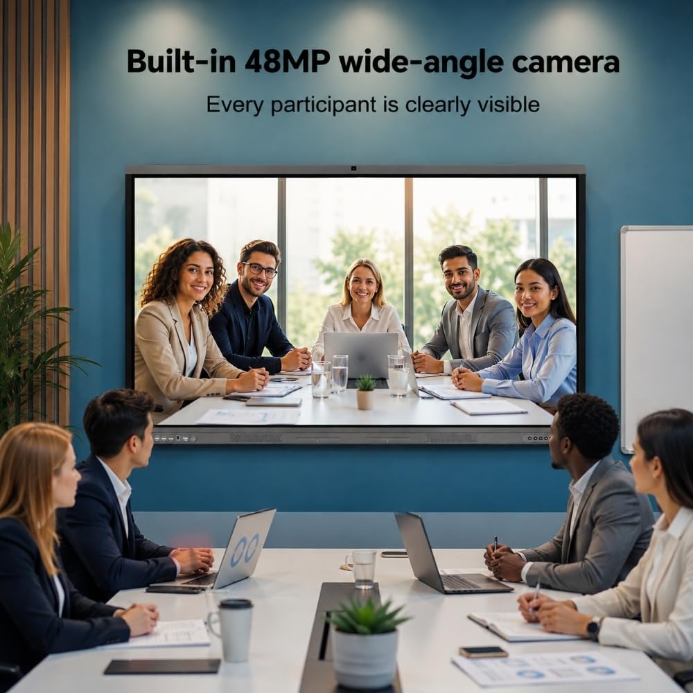 Pluss 55 Inch AI Smart Board, Google Enabled 4K UHD Interactive Whiteboard, Android 14, 8GB RAM, 128GB Storage, Multi-Touch Digital Display for Classroom, Teaching and Office