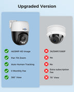 【360°View】 Hiseeu 4K PoE PTZ Security Camera System，6 Pcs Security Cameras