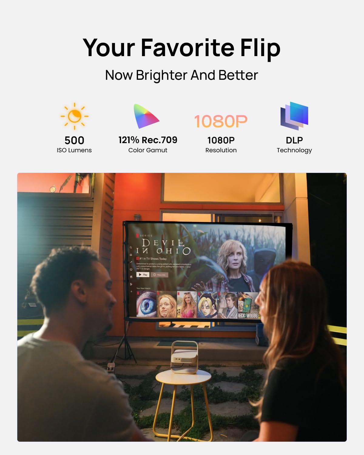 XGIMI Elfin Flip Plus Portable Projector, 500 ISO Lumens, Adjustable Stand