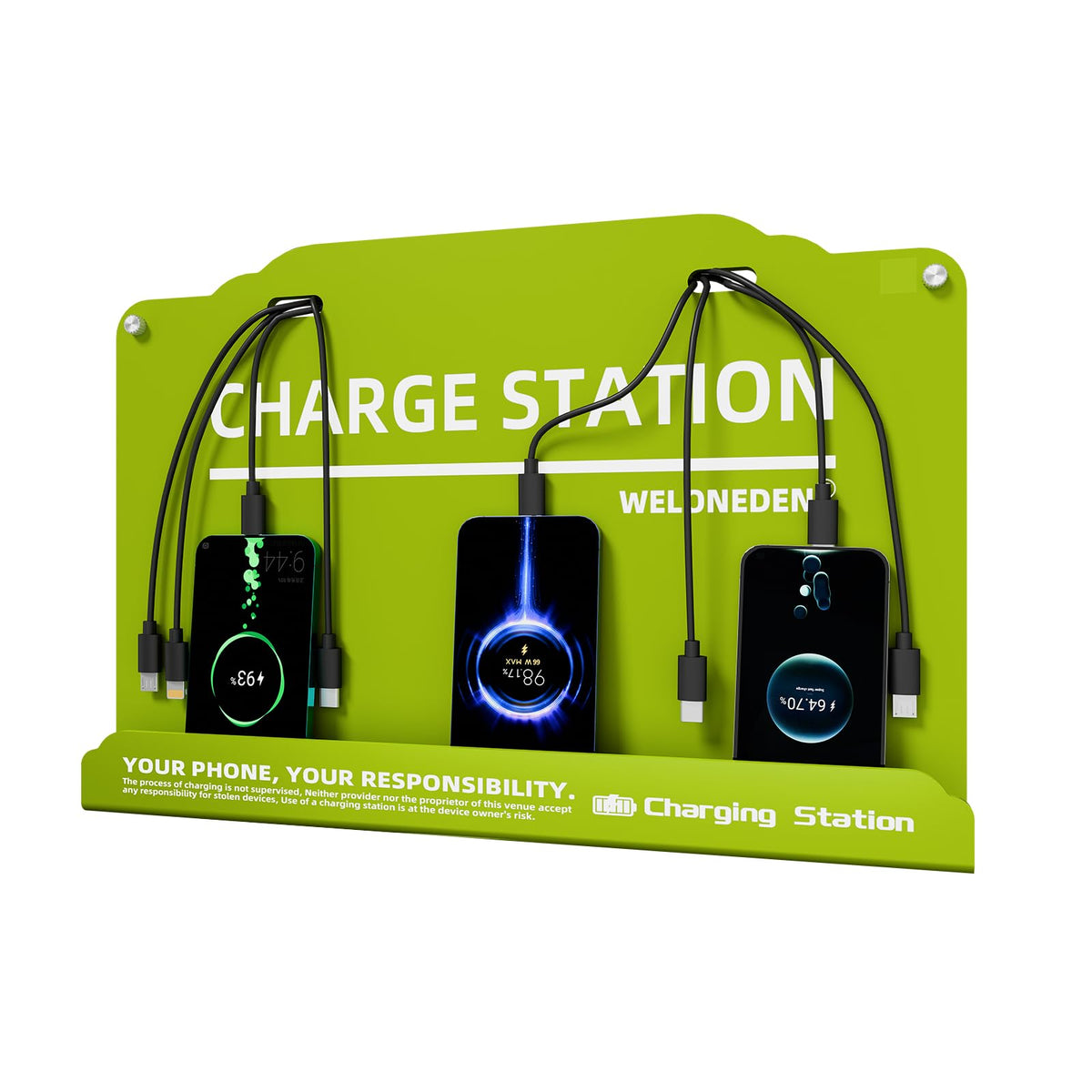 Wall Mounted Cell Phone Charging Station Mobile Phone Charging Station | Fast Charging 8 Device | Compatible with iphone ipad Smartphone Tablets Port | Great for Offices Hotel Hospital Airport (Black)