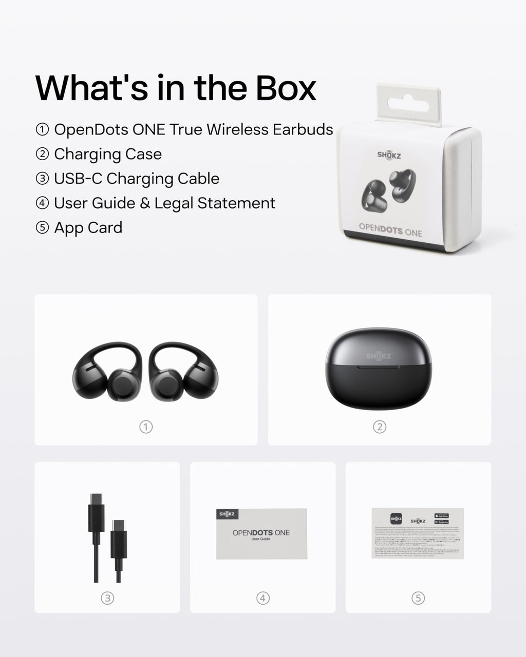 SHOKZ OpenDots ONE Open-Ear Clip-On Bluetooth Earbuds, Black, Dolby Audio