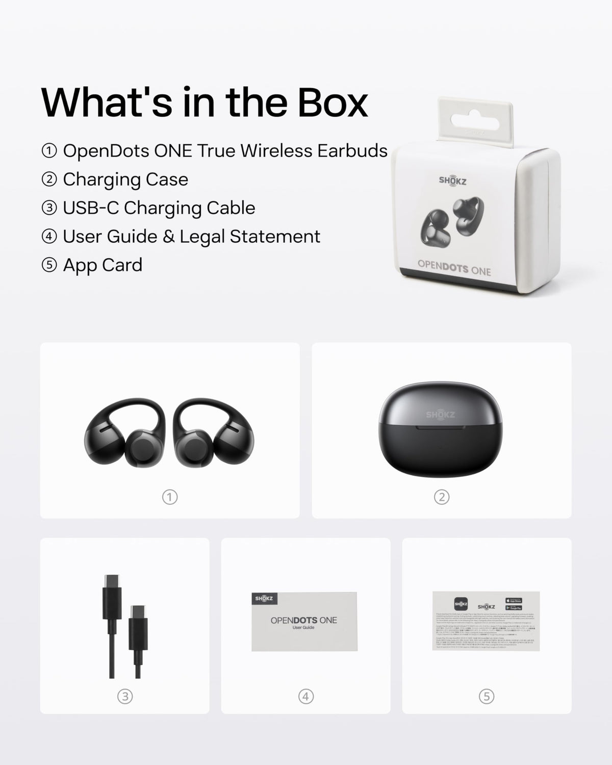 SHOKZ OpenDots ONE Open-Ear Clip-On Bluetooth Earbuds, Black, Dolby Audio