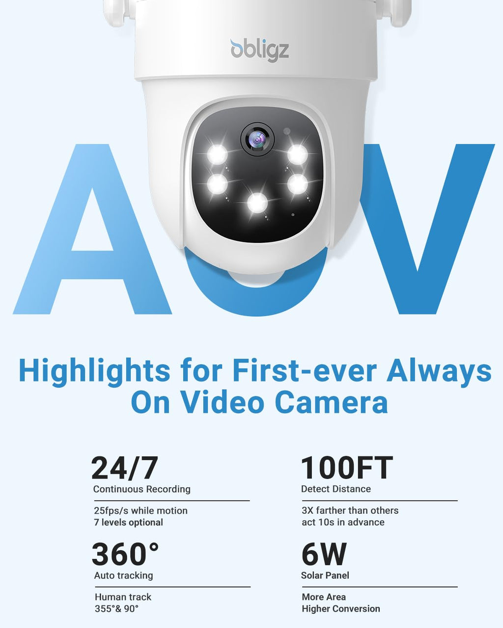 AOV 24/7 Recording Solar Camera Security Outdoor, 4-Cam Solar Kit