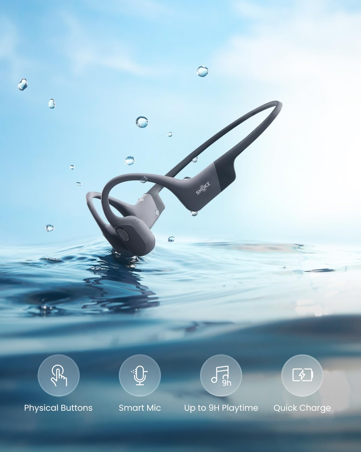SHOKZ OpenSwim Pro Open-Ear MP3 Headphones, Grey, IP68 Waterproof, 32GB MP3