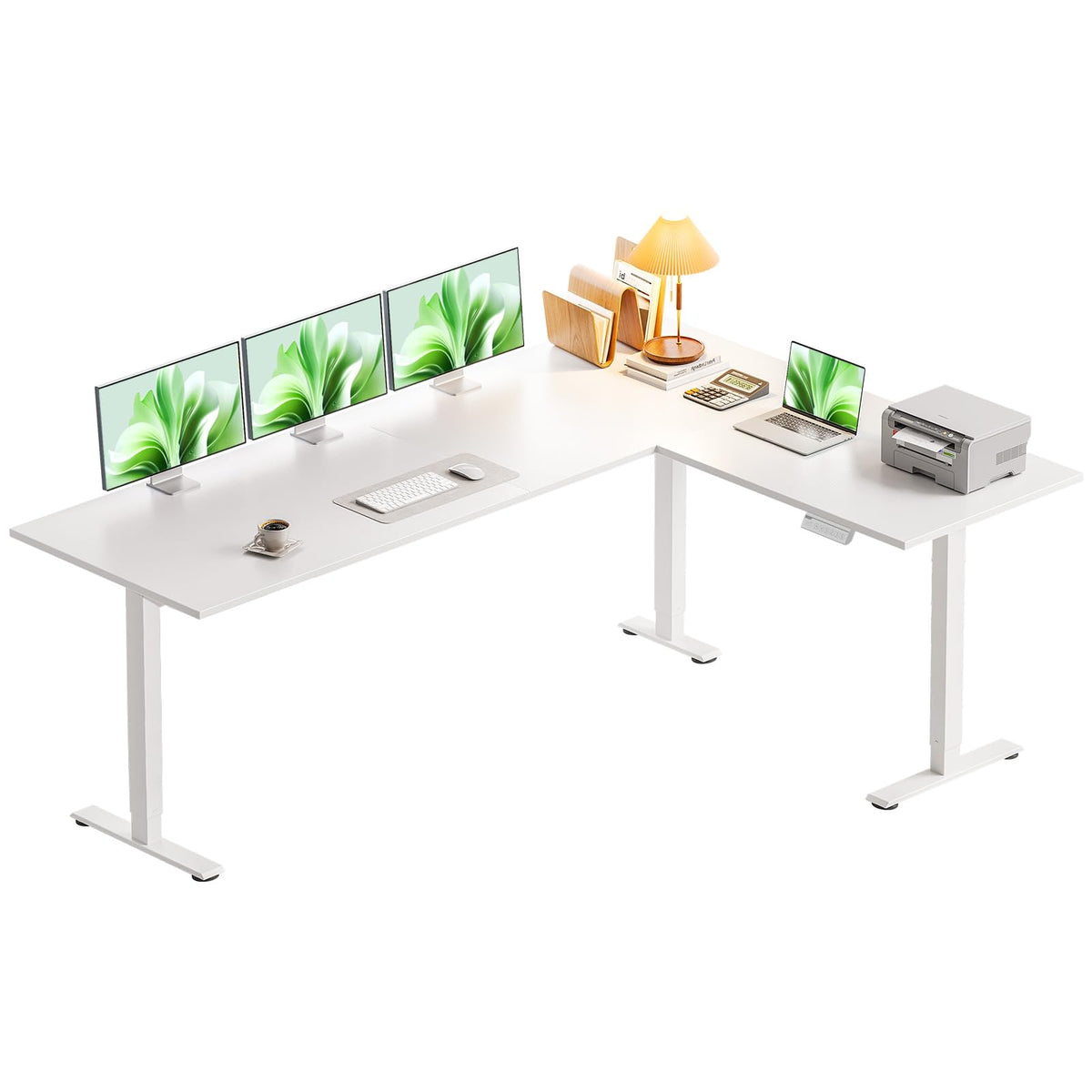 Casaottima 63 Inch L Shaped Electric Standing Desk, Home Office, White