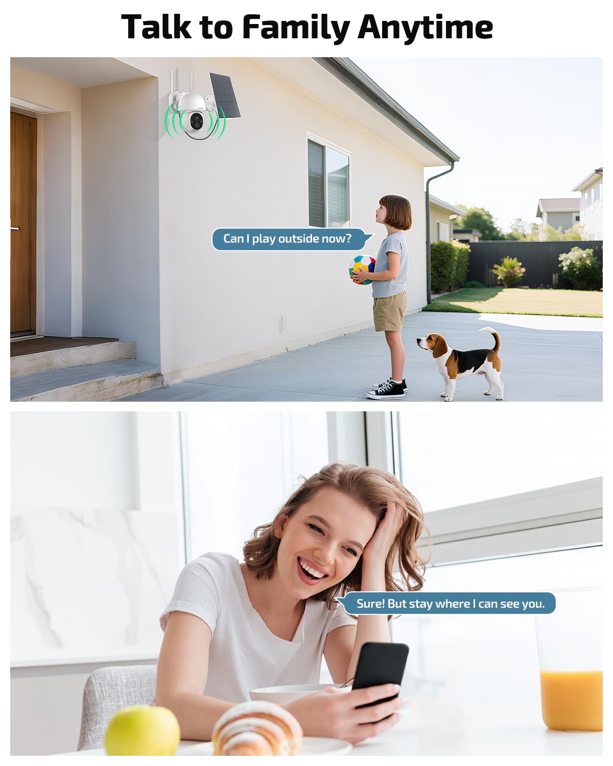 Solar Powered Wireless Security Camera System, Outdoor PTZ Surveillance Kit
