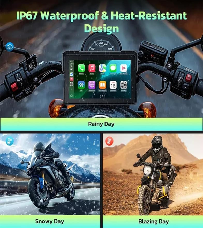 C7 Motorcycle Carplay, GPS Navigation System for CarPlay & Android Auto, 7-inch HD Touchscreen for Motorcycle, IP67 Waterproof, Support Dual Bluetooth, Smartphone Mirroring(C7 with TPMS)
