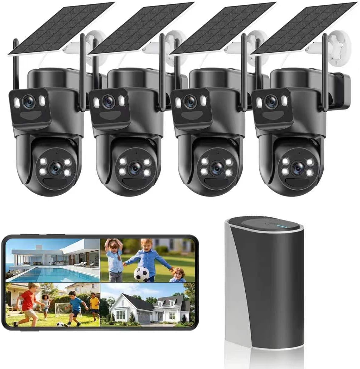 BEENOCAM 4K Solar Security Cameras Wireless Outdoor, 4 Cam-Kit