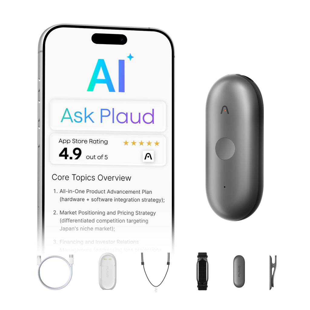 Plaud NotePin S AI Voice Recorder, Capture, Understood, Done, Black