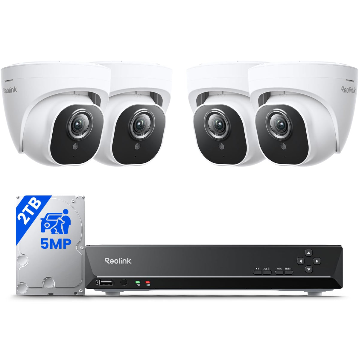 REOLINK 5MP 8CH Home Security Camera System with 2TB HDD RLK8-520D4-5MP