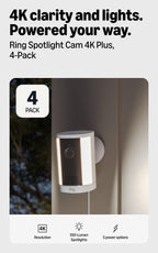Ring Spotlight Cam 4K Plus, Battery, Retinal 4K, Easy DIY install, Motion-Activated Spotlights, Home or business security, White