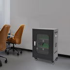 30 Slots Cell Phones Charging Station, Rechargeable Cellphone Locker Storage Charging Station, Mobile Charging Cart with Charging Ports, Wheels & Combination Lock (Black)