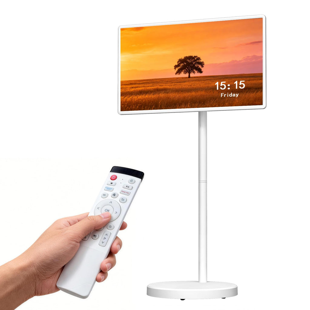 VLH 27″ 2-in-1 Smart Portable TV on Wheels,Detachable Touchscreen, Android 15 Tablet 6+128G Wireless Rolling Display with 4K Camera, 10W Speaker,Voice Air Remote, EDLA Certified, Bedroom Patio Outdoor