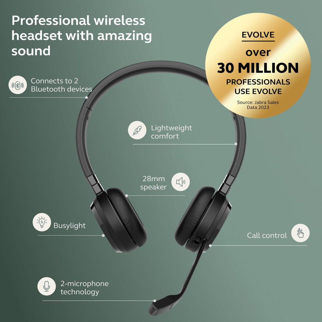 Jabra Evolve 65 TE (Third Edition) Wireless Headset with Mic, Black