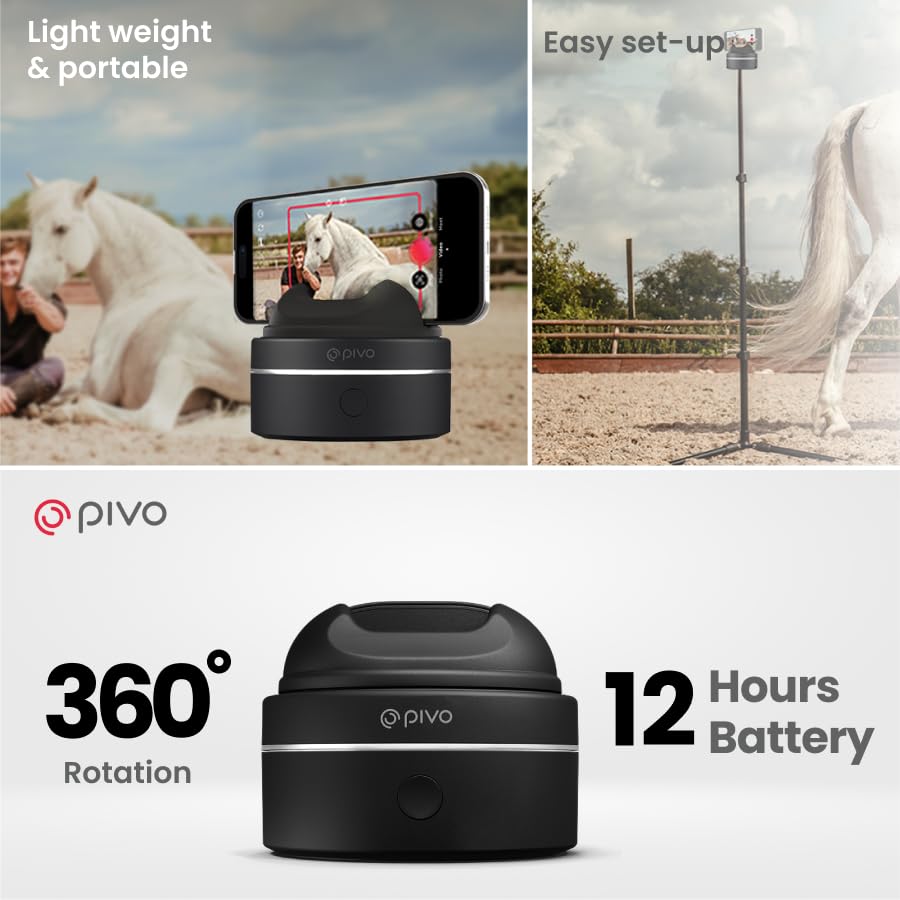 Pivo Equestrian Starter Pack Auto Tracking Phone Holder, Face, Body & Horse Tracker, 360° Rotation, 6 Speed, Stand for Video Recording (Black - Max Starter Pack)