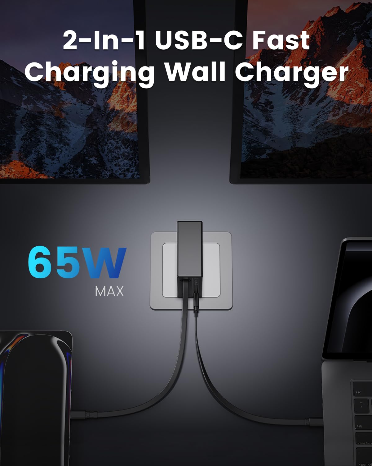 4 Type-C Retractable Wall Chargers and 1 Power Strip with App Remote Control, 12-in-1 Smart WiFi Modular Charging Station