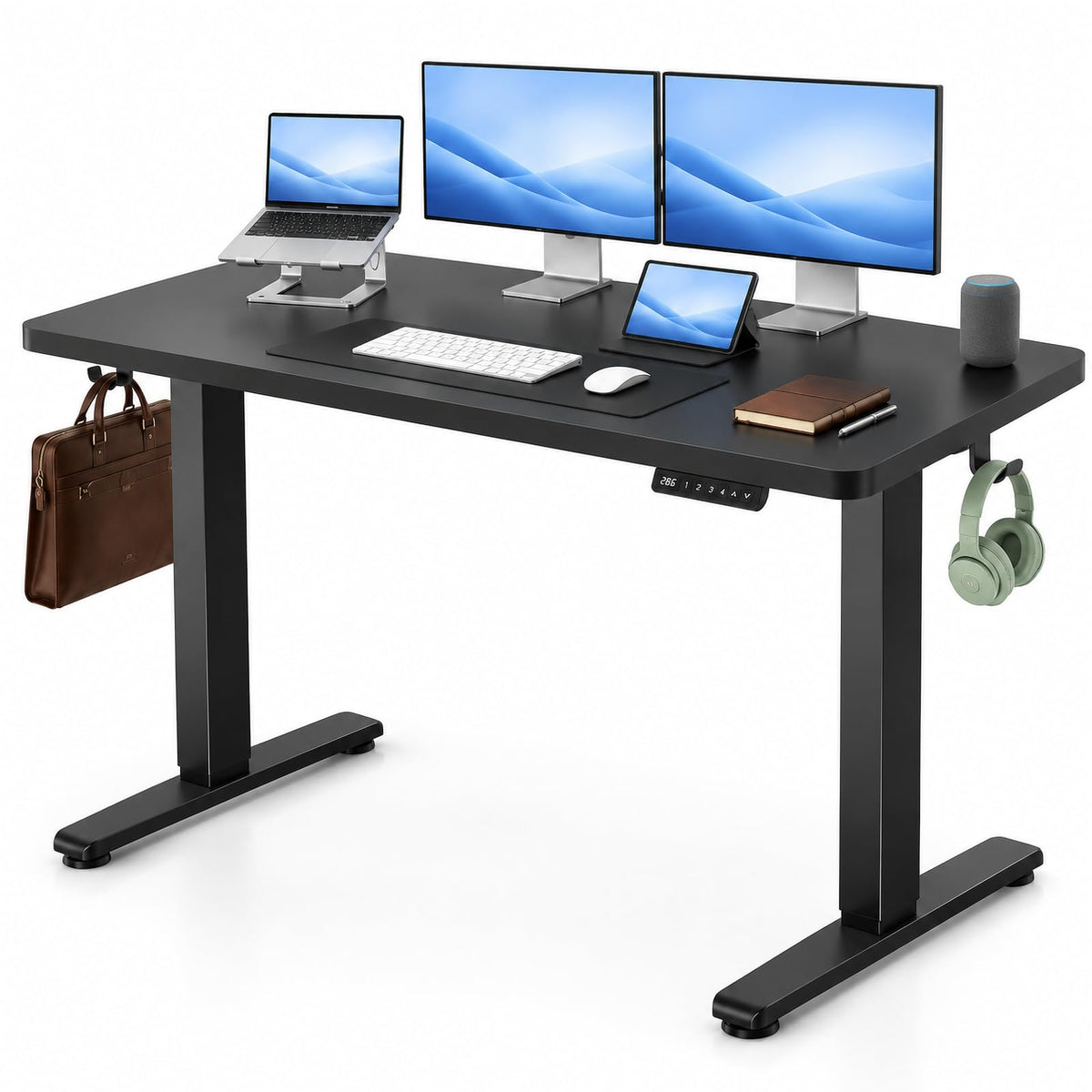 Marsail 55 x 30 Electric Standing Desk with One-Piece Desktop, Sit Stand Desk with Thickened Tabletop, Height Adjustable Stand Up Desk with Cable Management for Home Office(Frame+Desktop, 2 Packages)