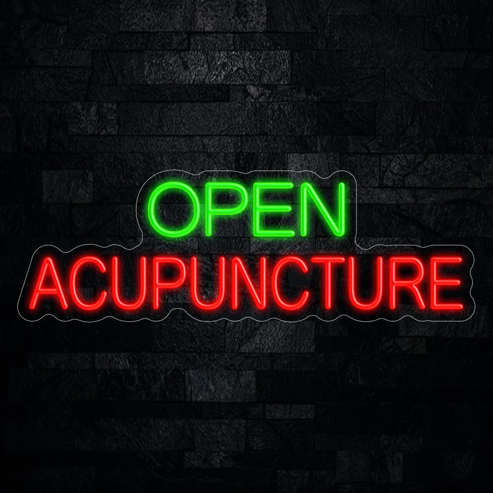 Acupuncture Open LED Neon sign 27"L x 9"H #25032 Electronic Light Up for Windows Hanging, Wall Decor Business Office