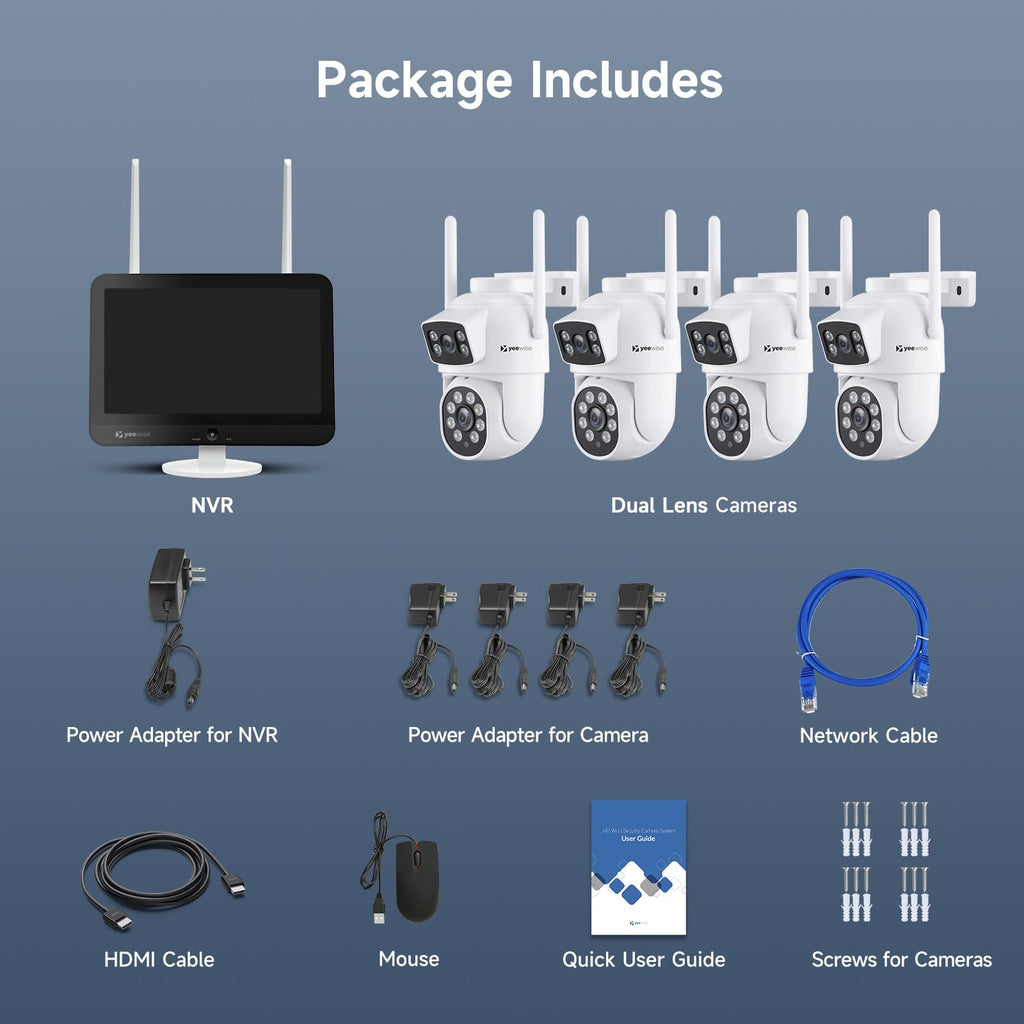 Yeewise Dual-Lens PTZ Security Camera System with 12" Monitor