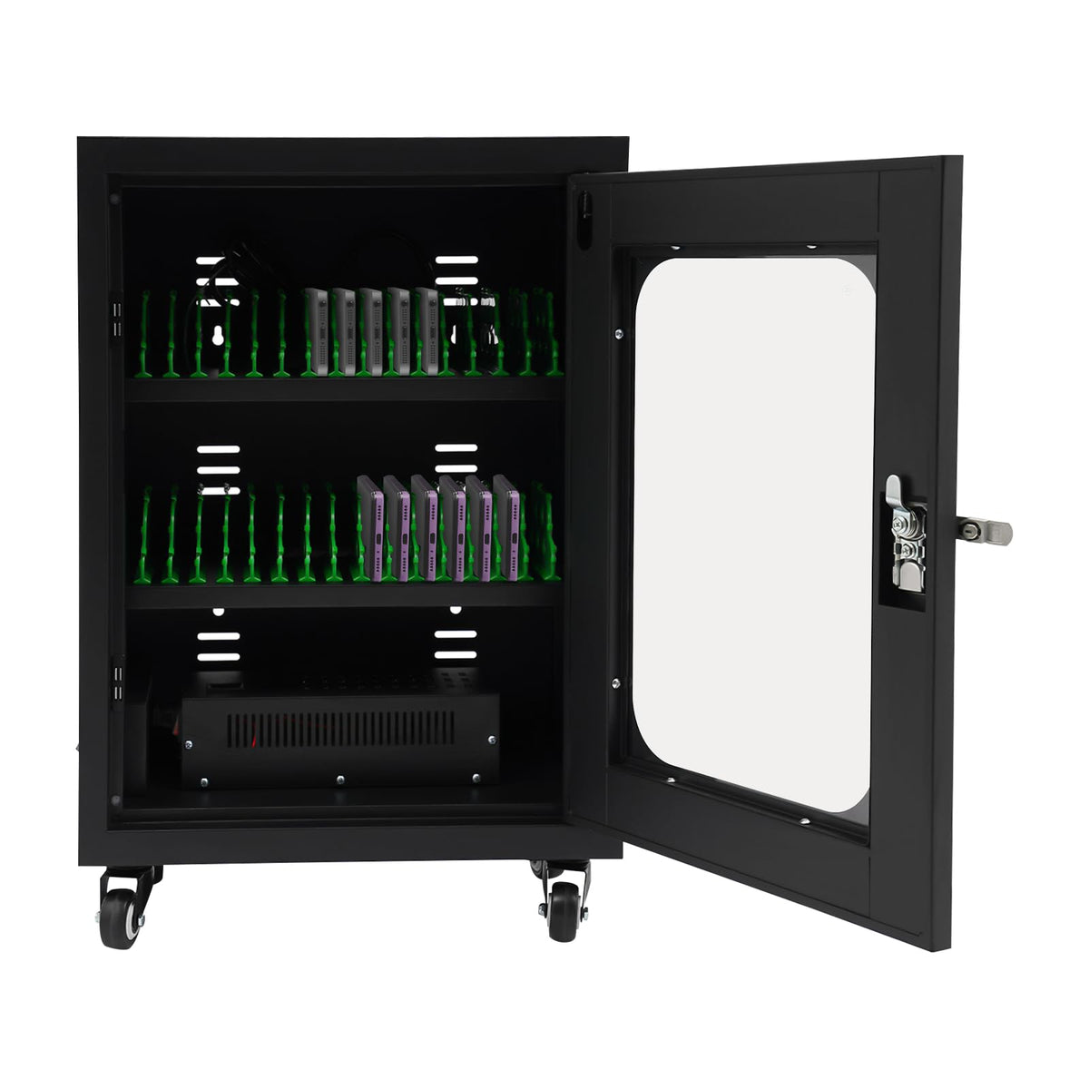 40 Slots USB Charging Station Cabinet, Cell Phones Charging Station, Rechargeable Cellphone Locker Storage Charging Station,Multi Device Charging Cabinet with Lock & Wheels (30slots Black)