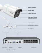 REOLINK 16CH 4K Security Bullet Camera System with 4TB HDD RLK16-800B8