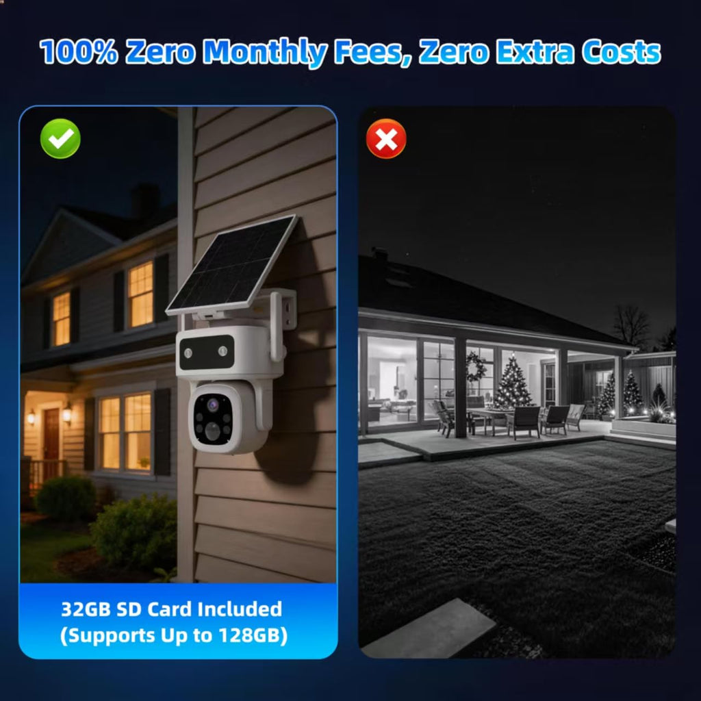 Lifetime Free Data & No Monthly Fee 4G LTE Solar Cellular Security Camera Outdoor Wireless,No WiFi Needed, 360° PTZ, 2K Full Color Night Vision, Human Tracking, 2-Way Audio, 32GB SD Card, IP66-White