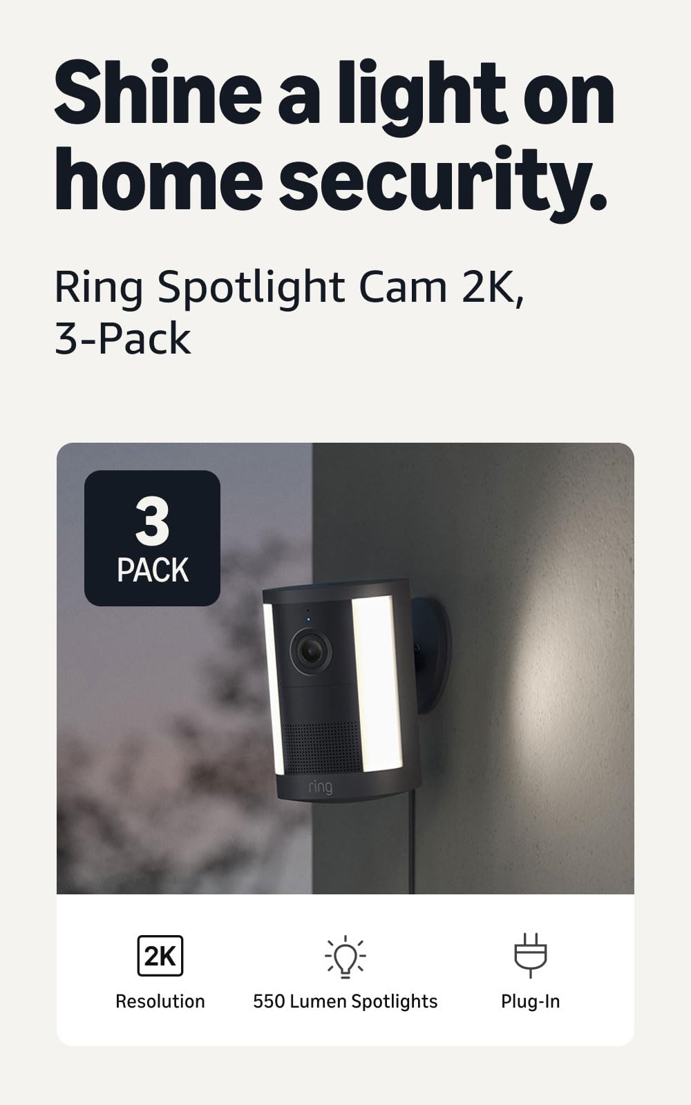 Ring Spotlight Cam 2K (newest model), Battery, Home or business security, Wide-Angle Retinal 2K Video, 6x Enhanced Zoom, Motion-Activated Spotlights, White