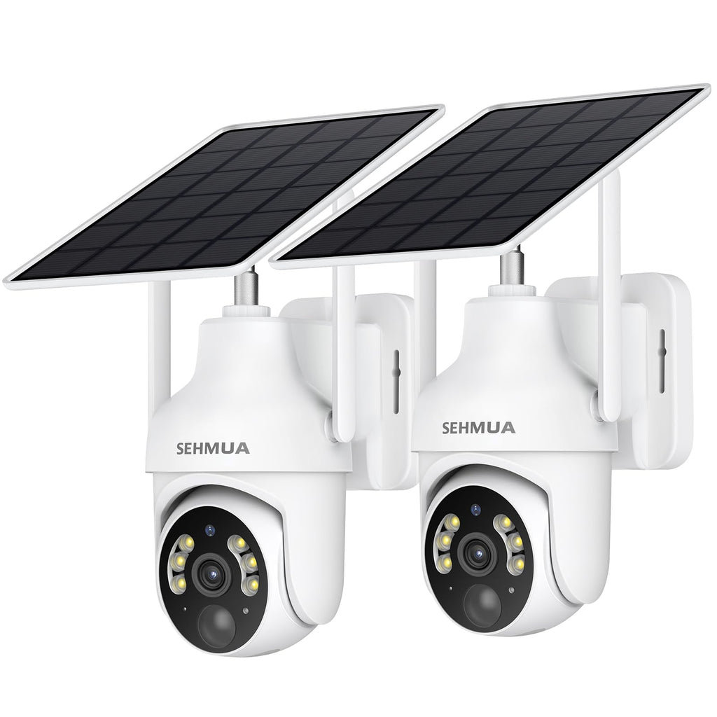 SEHMUA 2K Solar Security Cameras Wireless Outdoor, 4 Pack 360° View Pan/Tilt WiFi Security Camera Outside with Color Night Vision, Easy to Install, PIR Alarm, 2-Way Audio, White