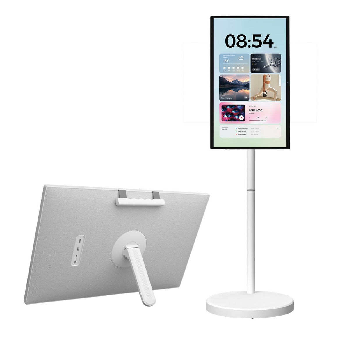 VLH 27″ 2-in-1 Smart Portable TV on Wheels,Detachable Touchscreen, Android 15 Tablet 6+128G Wireless Rolling Display with 4K Camera, 10W Speaker,Voice Air Remote, EDLA Certified, Bedroom Patio Outdoor