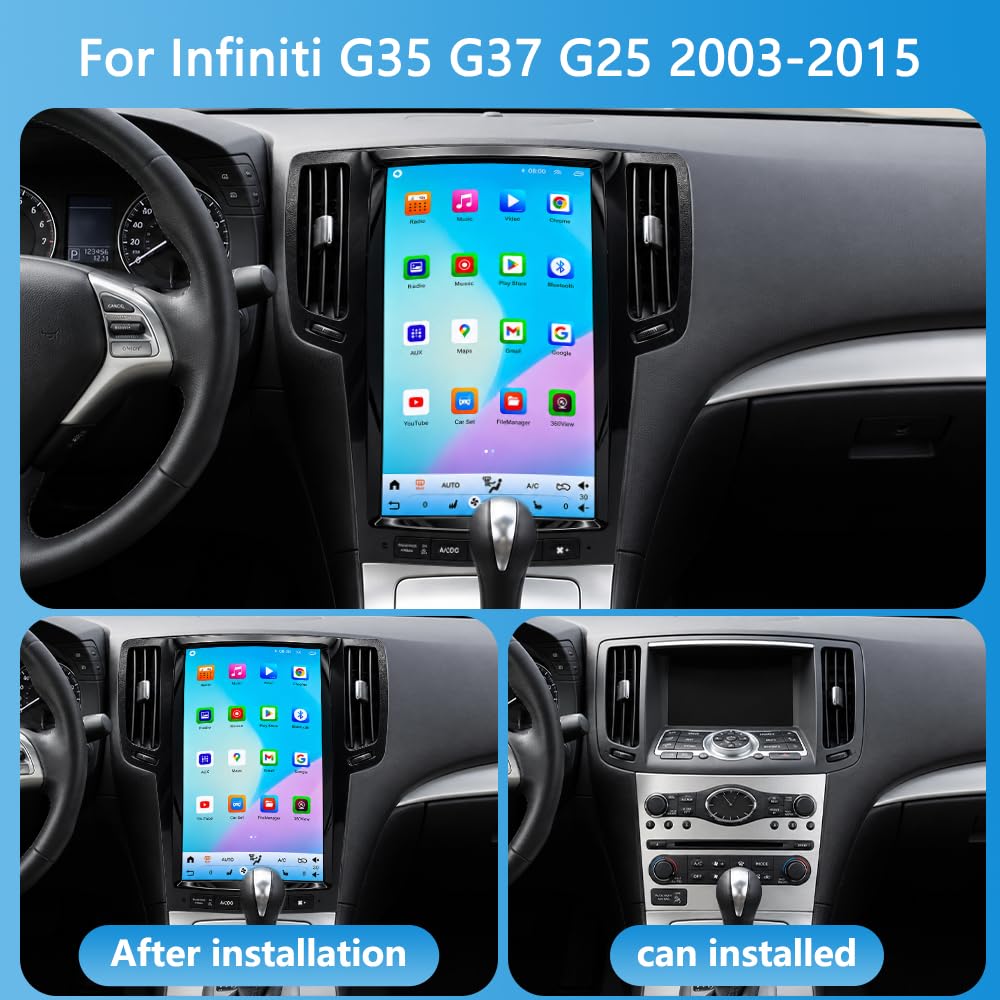 13.8-inch Car Stereo Android 15 8Core 4+64G Player with CarPlay Android Auto 5G WiFi BT DSP FM/RDS Radio SWC for Infiniti G35 G37 G25 2003-2015 GPS Navigation with Backup Camera