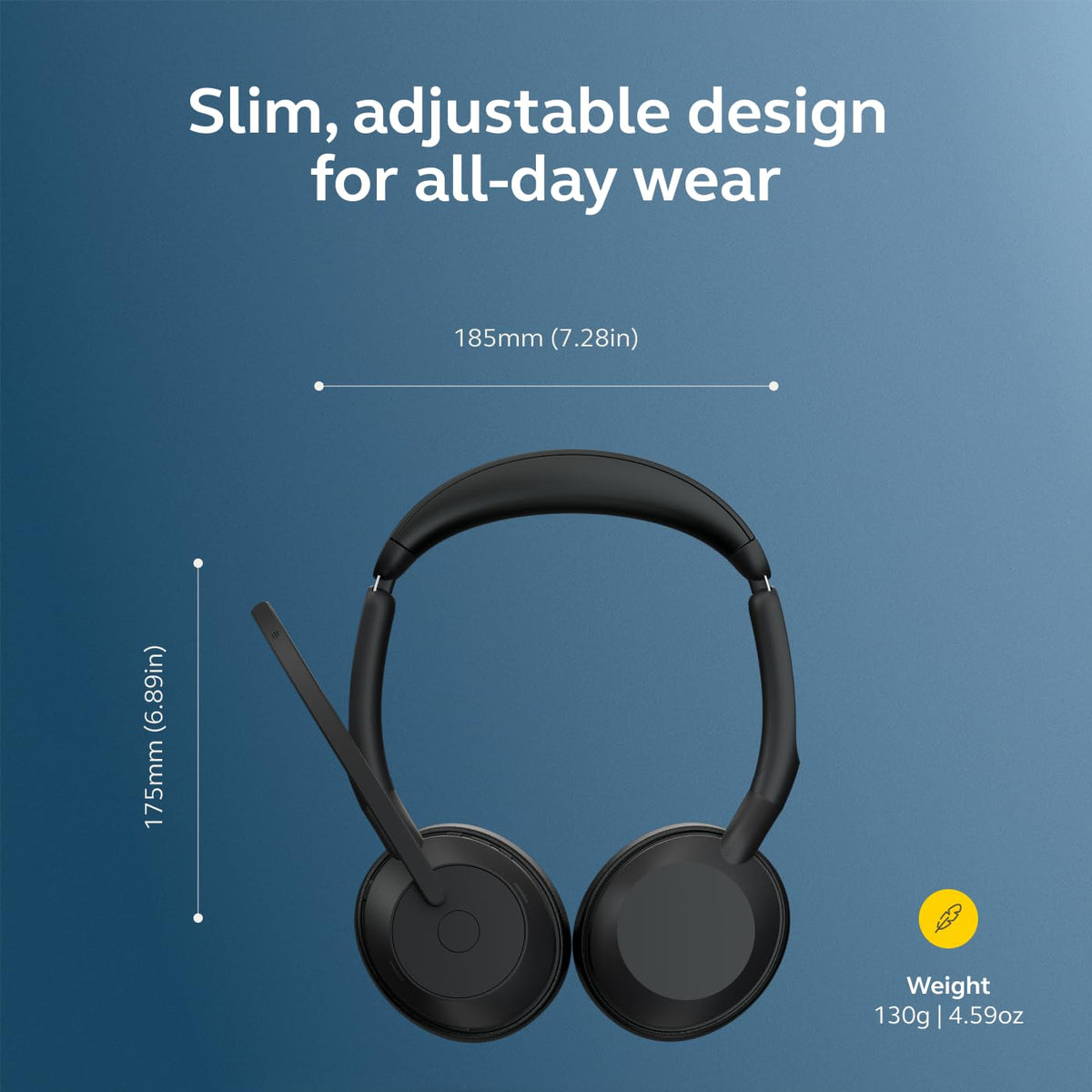 Jabra Evolve2 55 Stereo Wireless Headset - Features AirComfort Technology, Noise-Cancelling Mics & Active Noise Cancellation - MS Teams Certified, Works with Other Platforms - Black