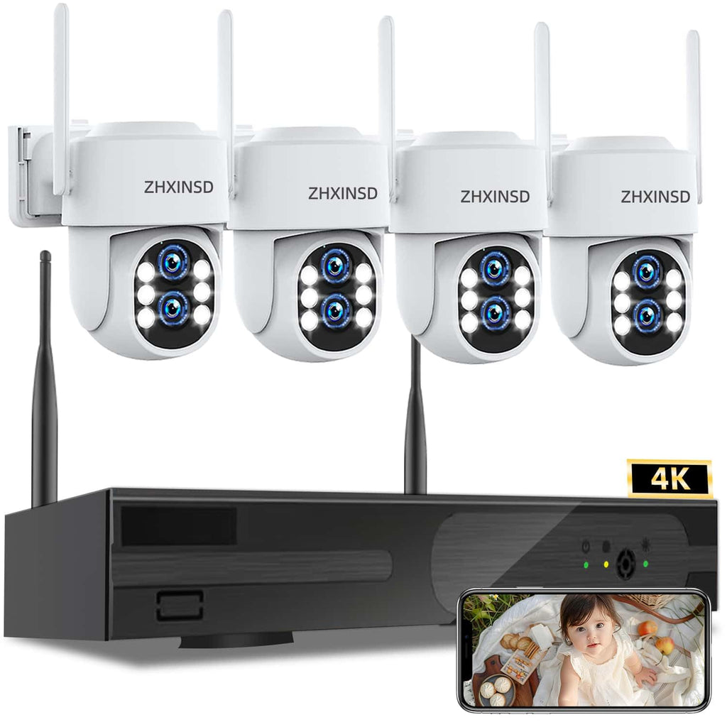 Wireless Security Camera System Outdoor: Dual Lens 6MP 10X Hybrid Zoom Auto-Track PTZ 4PCS 4K 10CH DVR with 1TB HDD for Home Security