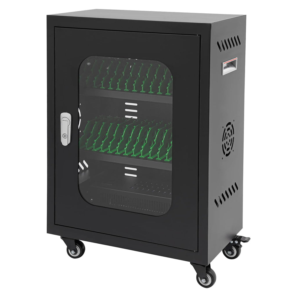 30 Slots Cell Phones Charging Station, Rechargeable Cellphone Locker Storage Charging Station, Mobile Charging Cart with Charging Ports, Wheels & Combination Lock (Black)