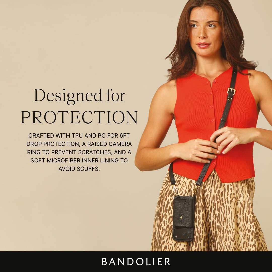 Bandolier Remi Leather Crossbody Phone Case iPhone 17 - Black/Gld