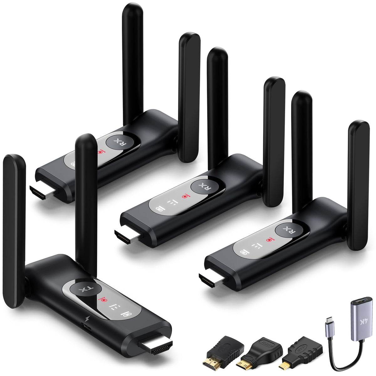 Wireless HDMI Transmitter and 2 Receiver,50M/165FT,LED Display,Up to 8 RXs