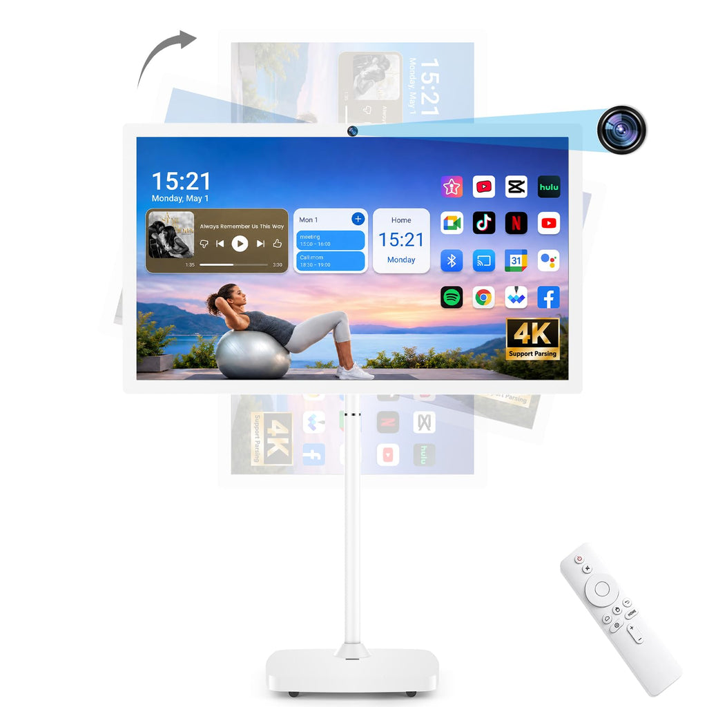 32" Portable Smart TV on Wheels, Rolling Touchscreen TV for Home, Office