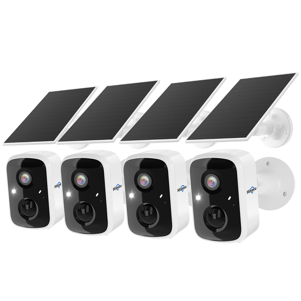 Hiseeu Solar Camera Security Outdoor, 4 Pack 100% Wireless 4MP WiFi Cameras