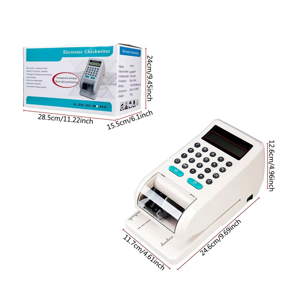 Electronic Check Writer Machine, 16-Digit Check Printing Machine, Business Checkwriter for Office Accounting, Amount Printer for Checks