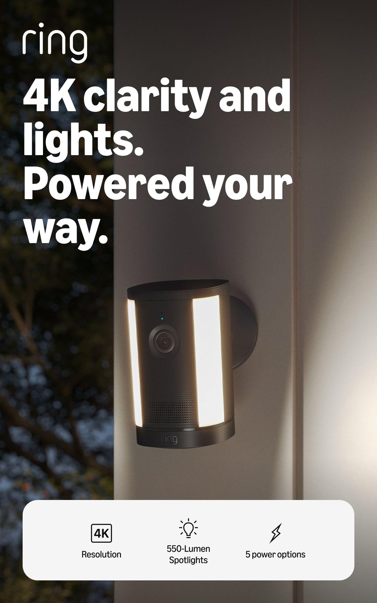 Ring Spotlight Cam 4K Plus, Battery, Retinal 4K, Easy DIY install, Motion-Activated Spotlights, Home or business security, White