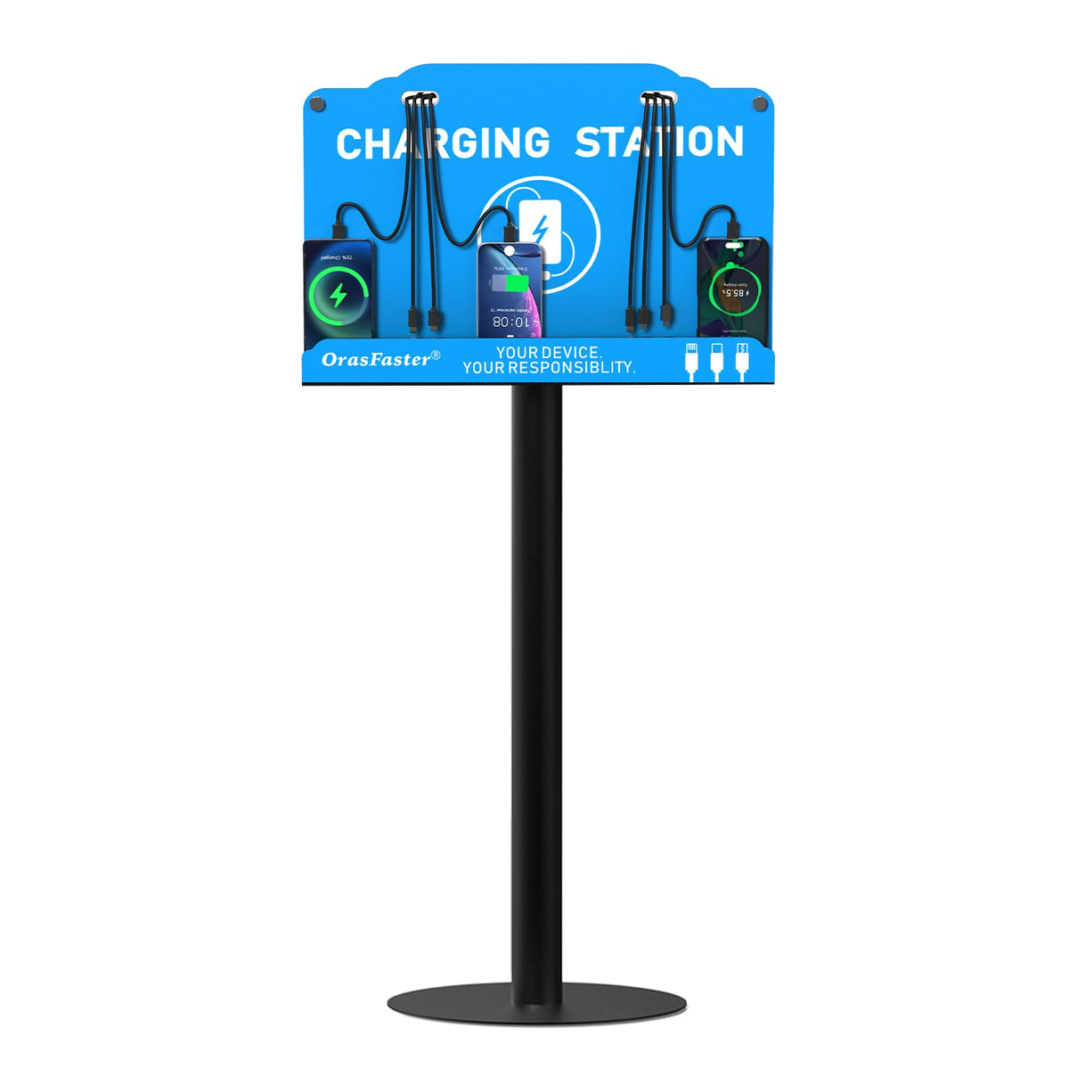 Floor Standing Cell Phone Charging Station Multi-Device Station with 8 Charger Ports Compatible with Smartphones Tablets Application for Schools, Office, Shopping Malls