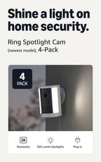 Ring Spotlight Cam 2K (newest model), Battery, Home or business security, Wide-Angle Retinal 2K Video, 6x Enhanced Zoom, Motion-Activated Spotlights, White