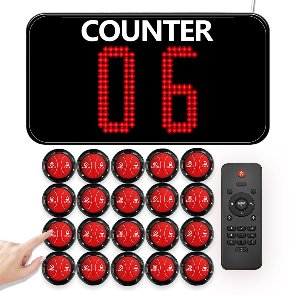 Take a Number System Wireless Queue Call System Show 2-Digit Counter Number for 10-Line Cashier Bank Window Doctor Room Supermarket Office Interview (C12+A2 1+10)