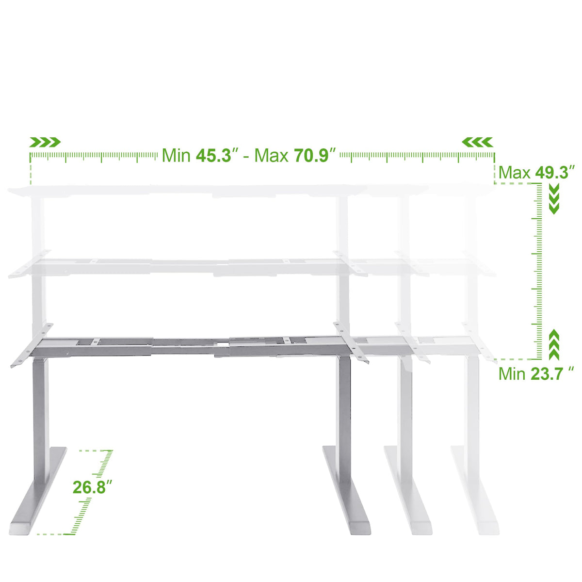Dual Motor Standing Desk Frame 3 Tier Legs Sit Stand up Electric Height Adjustable Desk Base for Home and Office (Grey)