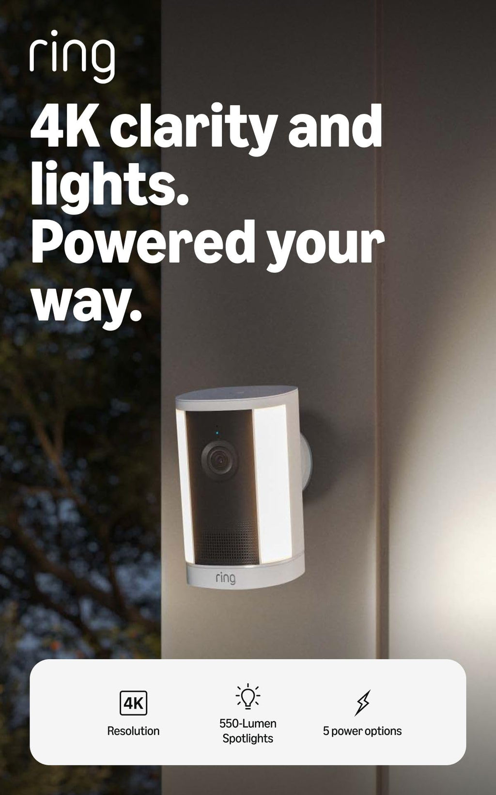 Ring Spotlight Cam 4K Plus, Battery, Retinal 4K, Easy DIY install, Motion-Activated Spotlights, Home or business security, White