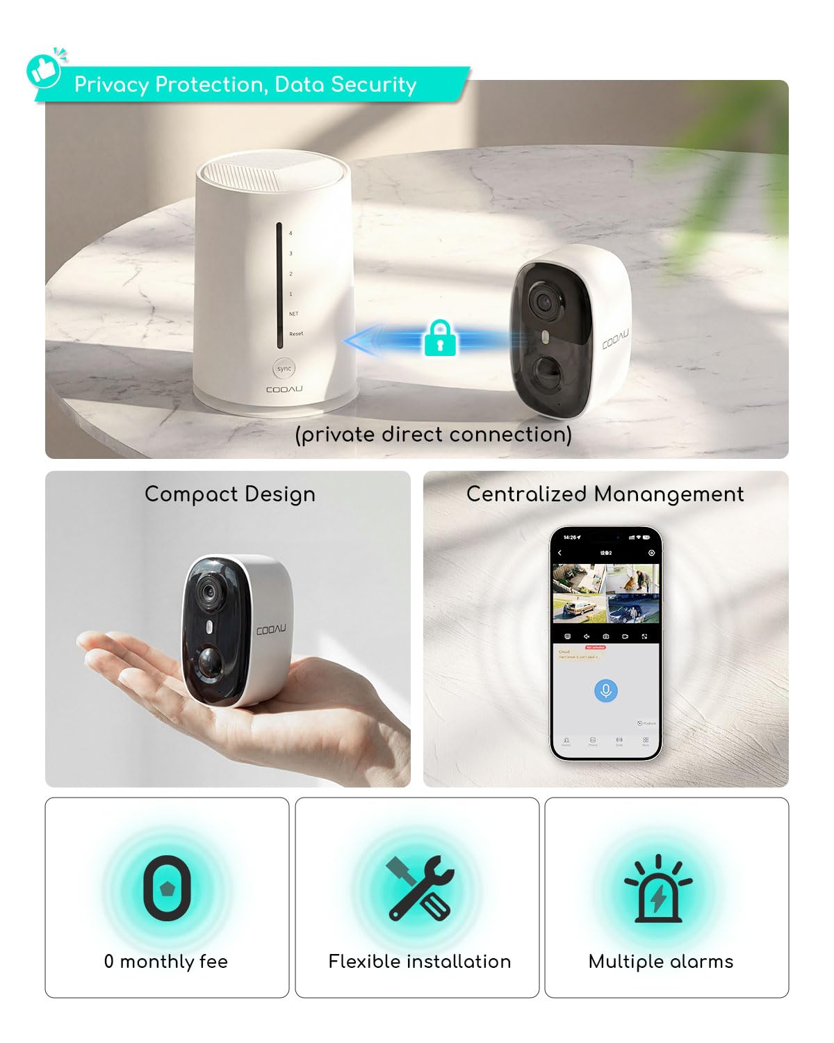 COOAU 4MP Security Cameras Wireless Outdoor, Faster Solar Charging, WiFi 6