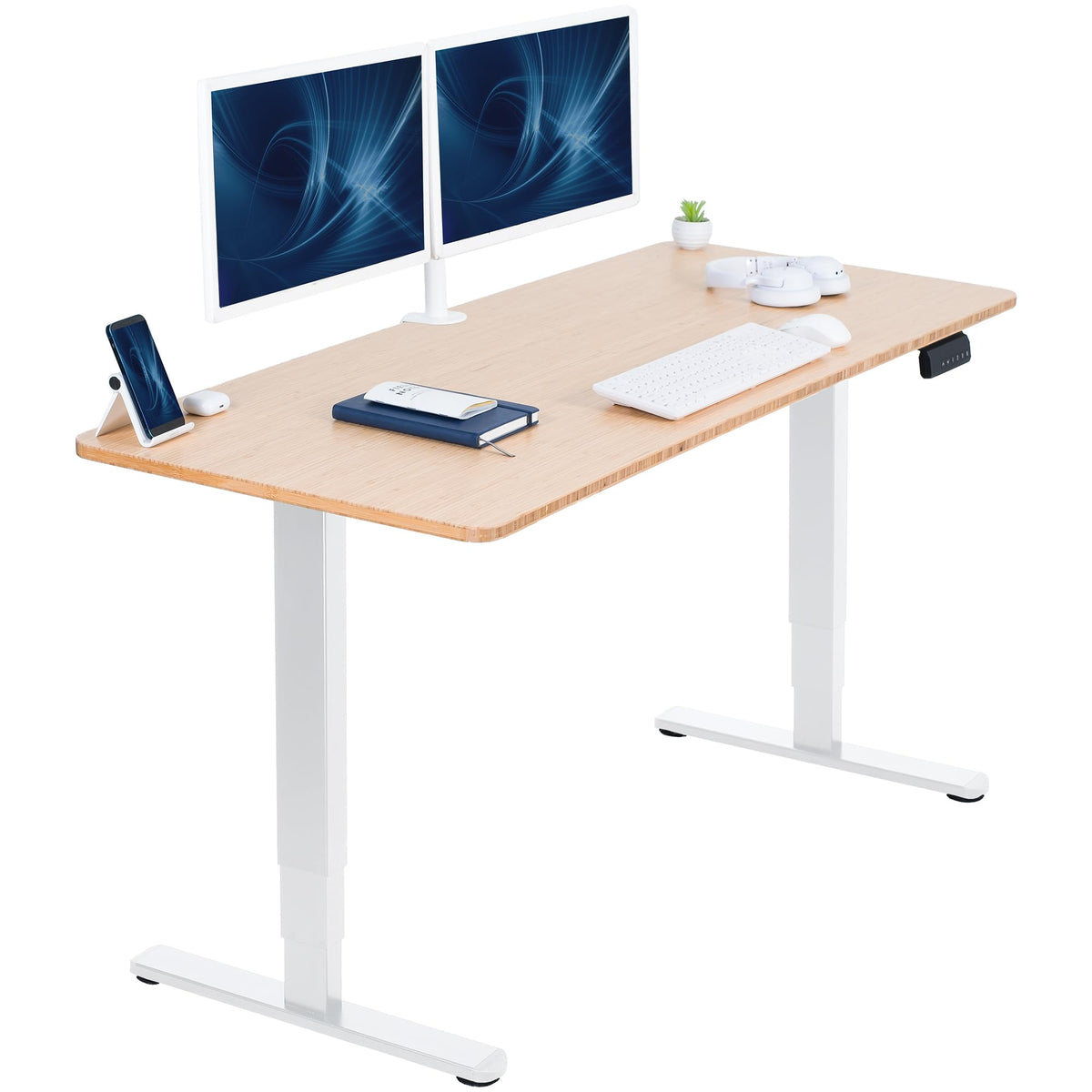 VIVO Electric Dual Motor Standing Desk, 71" x 30" Dark Walnut Top