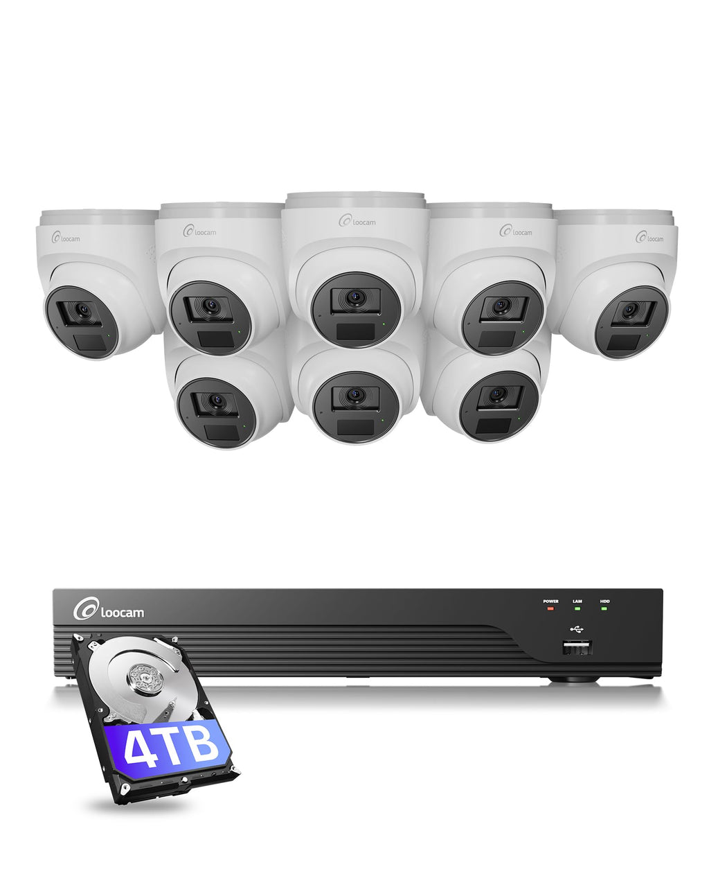 Loocam Security Camera System with DVR H.265+ 8CH, 1TB Hard Drive