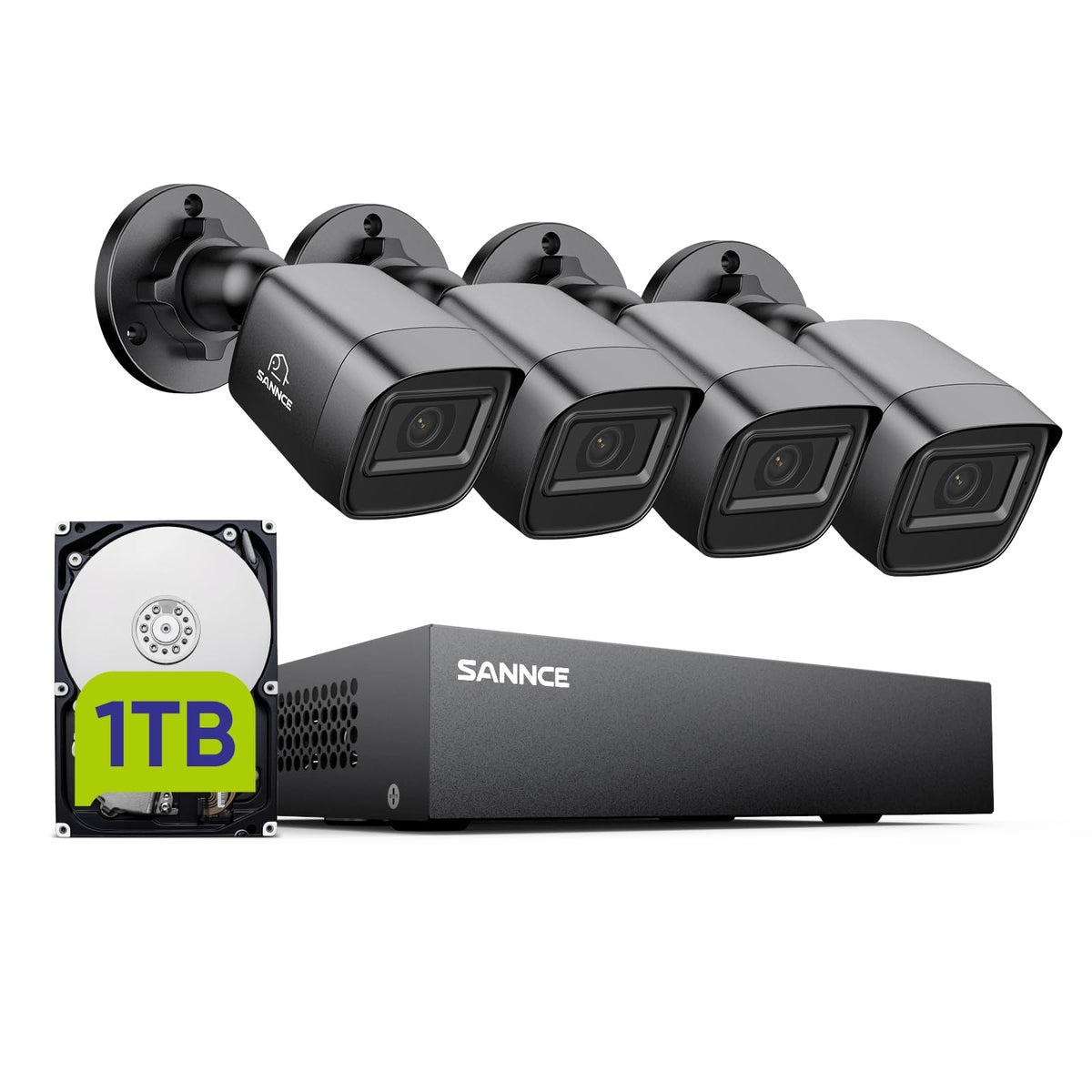 SANNCE 1080P Wired Security Camera System -DVR with 4PCS Cameras, 1TB HDD