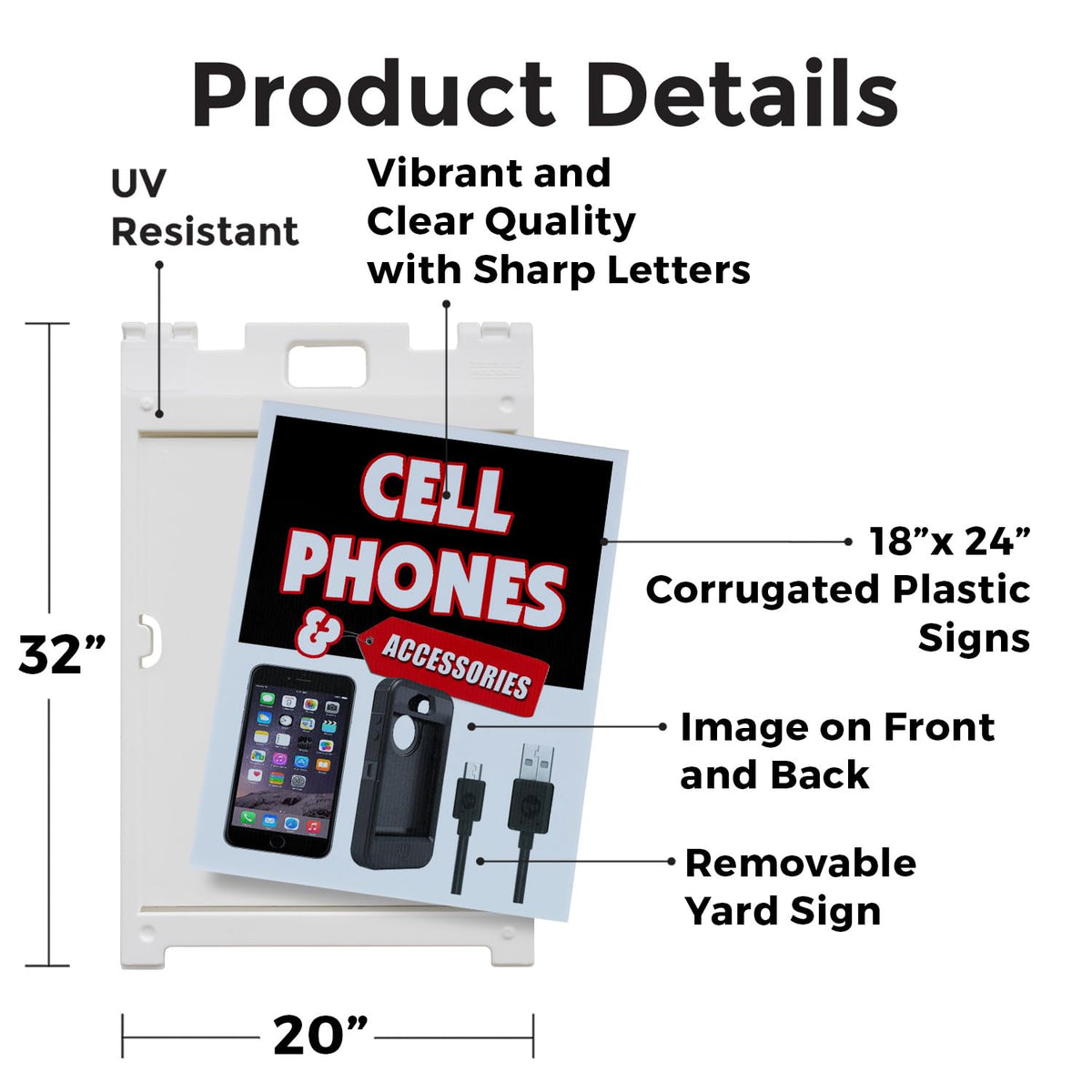 A-frame Sidewalk Cell Phones & Accessories 18" x 24" Double Sided A-Frame Sidewalk Sign, Includes 2 Corrugated Plastic Inserts | Foldable Portable White Signicade Sandwich Board Signs